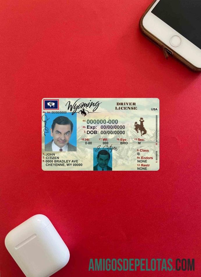 Carteira de habilitação do estado de Wyoming nos EUA fotolook frente modelo